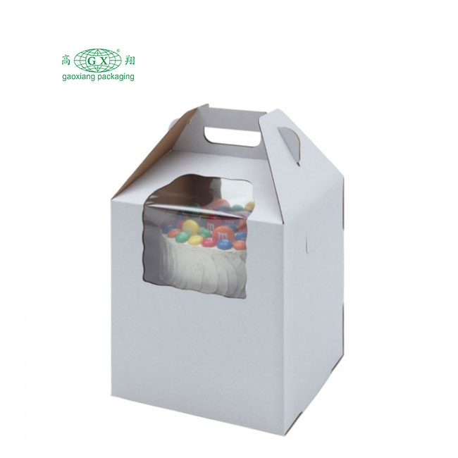 Hộp bìa đựng bánh 2 hoặc 3 lớp cao dùng một lần bằng bìa trắng có hộp cửa sổ tay cầm