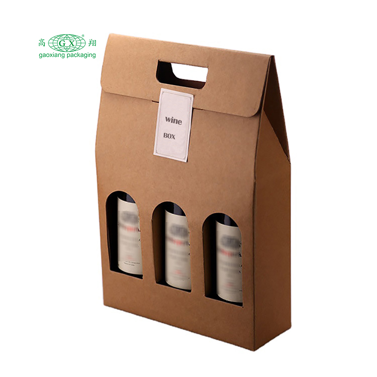 Bán buôn tùy chỉnh in hộp rượu có thể gập lại hộp giấy 3 chai bao bì hộp có cửa sổ