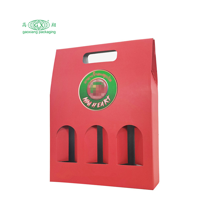 Bán buôn tùy chỉnh in hộp rượu có thể gập lại hộp giấy 3 chai bao bì hộp có cửa sổ