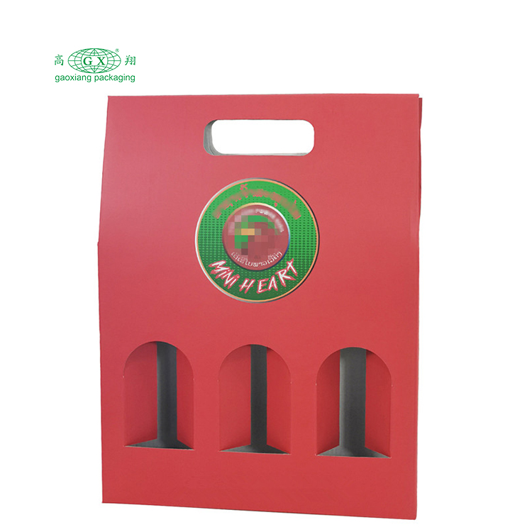Bán buôn tùy chỉnh in hộp rượu có thể gập lại hộp giấy 3 chai bao bì hộp có cửa sổ