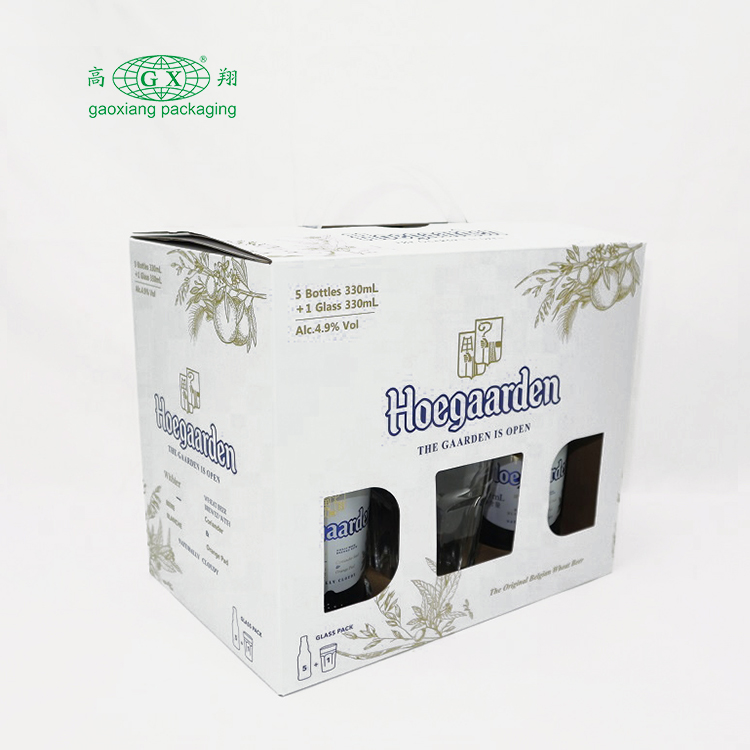 Các tông in đầy màu sắc tùy chỉnh Hộp rượu 6 chai có tay cầm