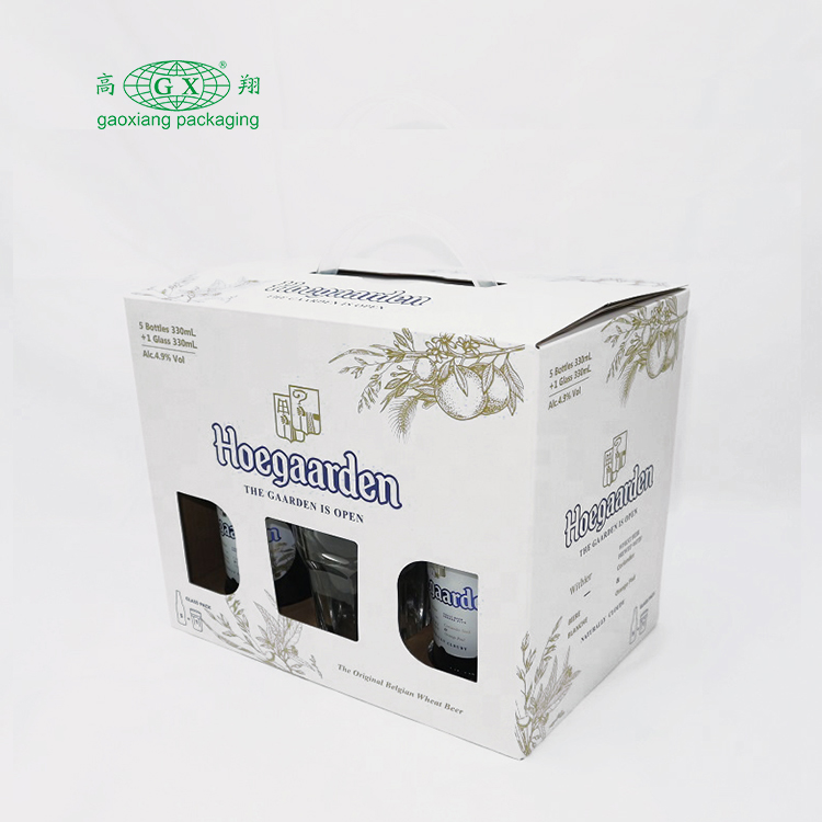 Các tông in đầy màu sắc tùy chỉnh Hộp rượu 6 chai có tay cầm
