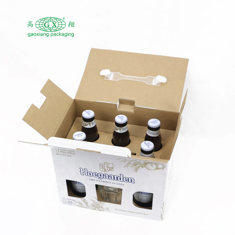 Các tông in đầy màu sắc tùy chỉnh Hộp rượu 6 chai có tay cầm