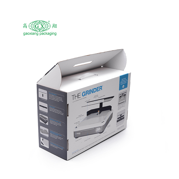 Sản phẩm điện tử tùy chỉnh bao bì giấy tái chế hộp các tông sóng màu trắng có tay cầm bằng nhựa