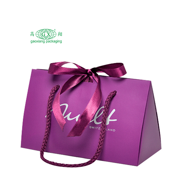 Túi giấy bìa cứng in logo đầy đủ tùy chỉnh với tay cầm thắt nơ ruy băng cho hộp mua sắm quà tặng