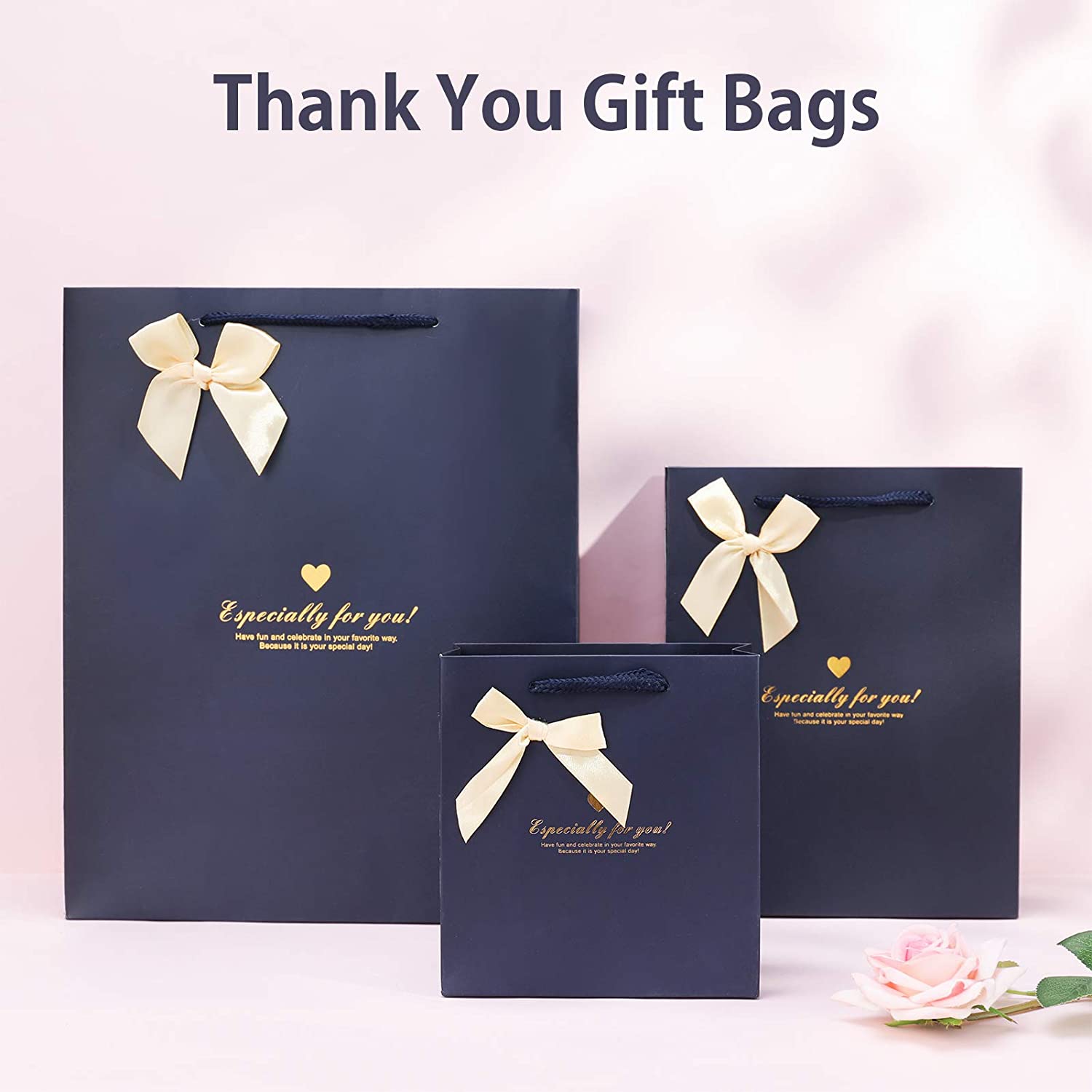 Túi giấy bìa cứng in logo màu xanh tùy chỉnh sang trọng có tay cầm thắt nơ ruy băng cho hộp mua sắm quà tặng